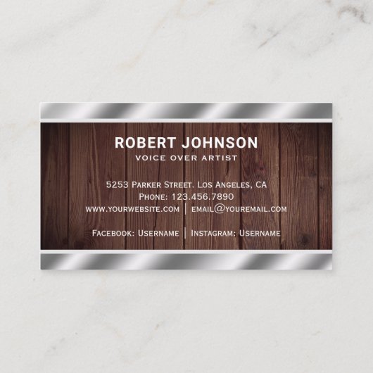 Rustikale Holz-Metallic-Mikrofon-Stimme gegenüber  Visitenkarte (Rückseite)