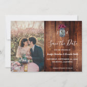 Rustikale Holz-Monogramm-Foto-Save-the-Date-Anzeig Einladung (Vorderseite)