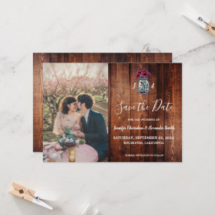 Rustikale Holz-Monogramm-Foto-Save-the-Date-Anzeig Einladung