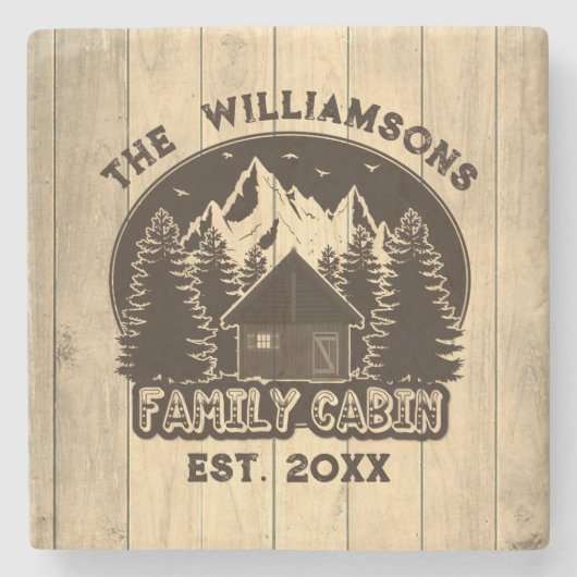 Rustikale Holz Natur Familie Kabine Braun Name Wie Steinuntersetzer (Vorderseite)