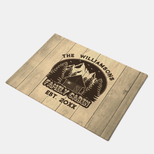 Rustikale Holz Natur Familie Kabine Wiedersehen Br Fußmatte (Schrägansicht)