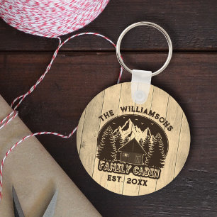 Rustikale Holz-Natur-Familienhütte Braun Name Wied Schlüsselanhänger