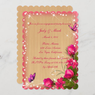 Rustikale Holz-Pink-Blütenschmetterling-Anhängerin Einladung