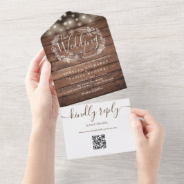 Rustikale Holz-QR-Code-Lichterkette Florale Hochze All In One Einladung