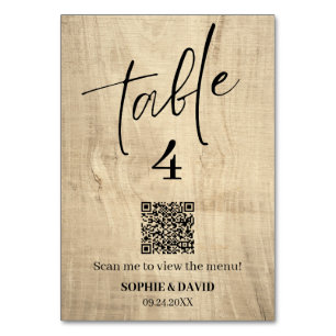 Rustikale Holz-QR-Hochzeit nach Maß Tischnummer