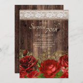 Rustikale Holz Red Gold Blume Burlap Überraschung  Einladung (Vorne/Hinten)