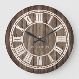 Rustikale Holz-Römische-Ziffern-Landhaus-Namensuhr Große Wanduhr