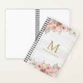 Rustikale Holz-Rosa-Blumen-Aquarell-Monogramm Notizblock (Innen)