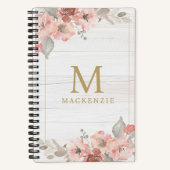 Rustikale Holz-Rosa-Blumen-Aquarell-Monogramm Notizblock (Vorderseite)