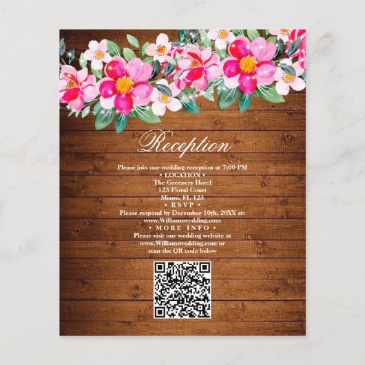 Rustikale Holz-Rosa-Blumen-Lichter Hochzeits-Einla Flyer (Hinten)