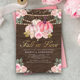Rustikale Holz-Rosa-Gold-Kürbis-Blumen-Braut-Party Einladung