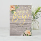 Rustikale Holz-Rose Blumenstrauß-Kinderdusche Einladung (Stehend Vorderseite)