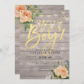 Rustikale Holz-Rose Blumenstrauß-Kinderdusche Einladung (Vorne/Hinten)