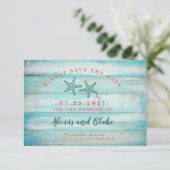 Rustikale Holz-Save-the-Date-Karte mit Seestern Save The Date (Stehend Vorderseite)
