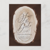 Rustikale Holz Scheiben Hochzeit speichern das Dat Ankündigungspostkarte (Vorderseite)