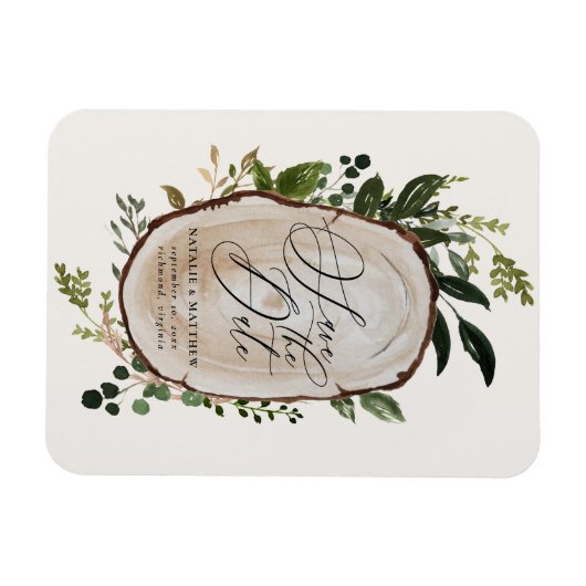 Rustikale Holz Scheiben Hochzeit speichern das Dat Magnet (Horizontal)