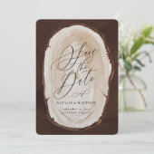Rustikale Holz Scheiben Hochzeit speichern das Dat Save The Date (Stehend Vorderseite)