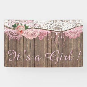 Rustikale Holz Shabby Chic Rosa Spitze Mädchen Bab Banner