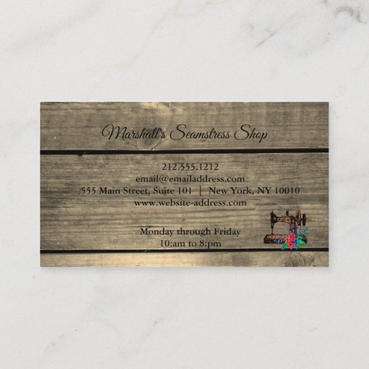 Rustikale Holz Shabby Hütte Chic Nähmaschine Bus Visitenkarte (Rückseite)