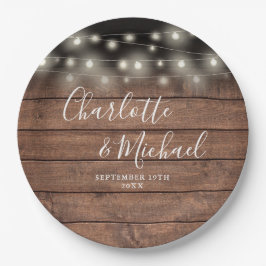 Rustikale Holz-Signatur-Schrift Hochzeit Pappteller