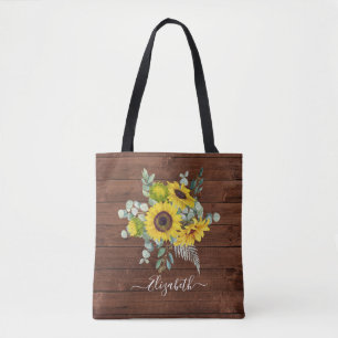 Rustikale Holz-Sonnenblume Floral Aquarell Tasche