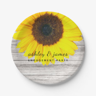 Rustikale Holz-Sonnenblume Personalisiert Pappteller