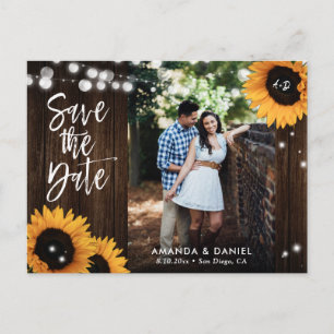 Rustikale Holz-Sonnenblume Save The Date Postkarte