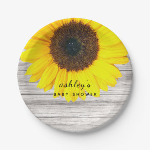 Rustikale Holz-Sonnenblumen-Baby-Party Personalisi Pappteller