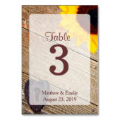 Rustikale Holz-Sonnenblumen Hochzeiten Tischnummer (Vorderseite)