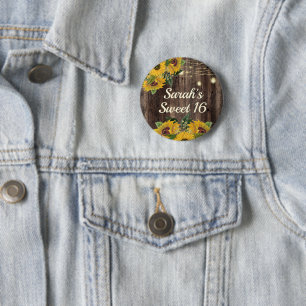 Rustikale Holz-Sonnenblumen-Lichterkette Sweet 16 Button