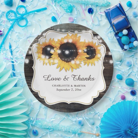 Rustikale Holz Sonnenblumen Liebe und Dank Hochzei Pappteller (Party)