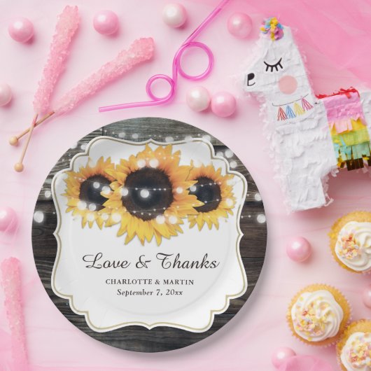 Rustikale Holz Sonnenblumen Liebe und Dank Hochzei Pappteller (Party)