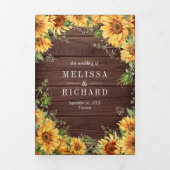 Rustikale Holz Sonnenblumen Mason Jar QR Code Hoch Dreifach Gefaltete Einladung (Cover)