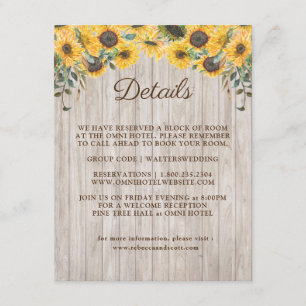 Rustikale Holz-Sonnenblumen-Scheunen-Hochzeit Begleitkarte