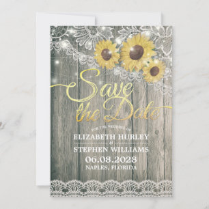 Rustikale Holz Sonnenblumen Spitzen Hochzeit rette Save The Date