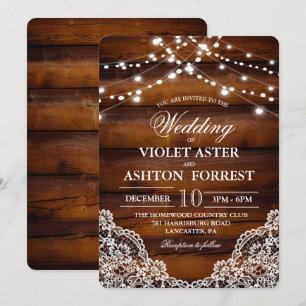 Rustikale Holz-Spitzen-Hochzeitseinladung Einladung
