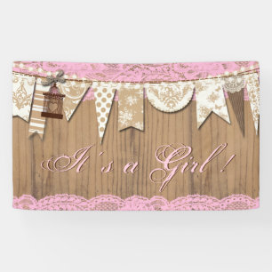 Rustikale Holz-Spitzen-Mädchen-Baby-Party Banner