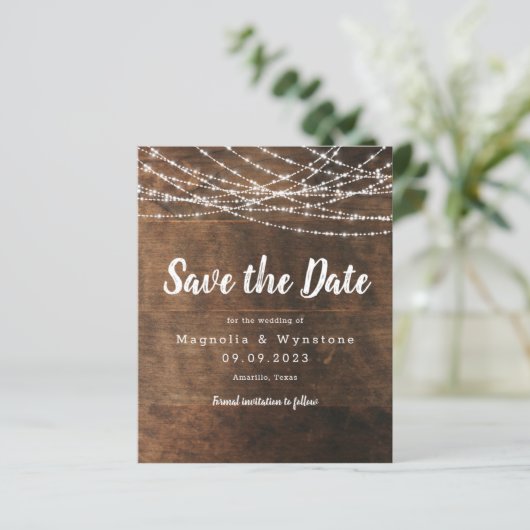 Rustikale Holz-String-Lichter Hochzeit speichern d (Stehend Vorderseite)