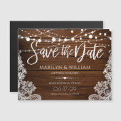 Rustikale Holz-String-Lichter Hochzeit speichern d Magnetkarte (Vorne/Hinten)