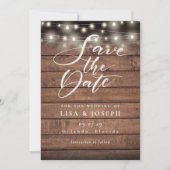 Rustikale Holz-String-Lichter Hochzeit speichern d Save The Date (Vorderseite)