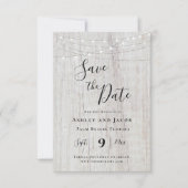 Rustikale Holz-String-Lichter Hochzeit speichern d Save The Date (Vorderseite)