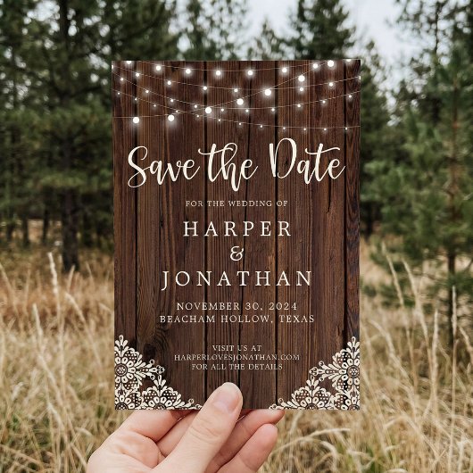 Rustikale Holz-String-Lichter Hochzeit speichern d Save The Date
