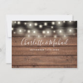 Rustikale Holz-String-Lichter Hochzeitsdetails Einladung (Rückseite)