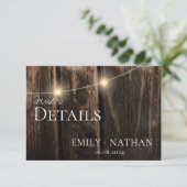 Rustikale Holz-String-Lichter Land Hochzeiten Deta Begleitkarte (Stehend Vorderseite)