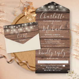 Rustikale Holz-String-Lichter mit Monogramm für di All In One Einladung
