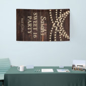 Rustikale Holz-String-Lichter Sweet 16 Name Datum Banner (Messeveranstaltung)