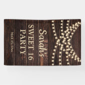 Rustikale Holz-String-Lichter Sweet 16 Name Datum Banner (Horizontal)