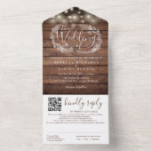 Rustikale Holz String Lights Floral QR Code Hochze All In One Einladung (Innen Boden)