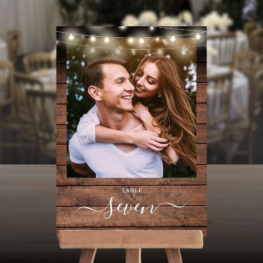 Rustikale Holz String Lights Foto Tischnummer