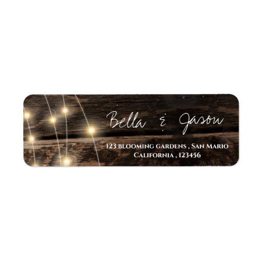 Rustikale Holz-String-Lights Hochzeit Rücksendeadr (Vorne)